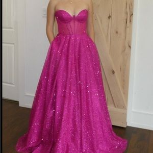 GLITTER STRAPLESS SHEER CORSET GOWN BY LADIVINE.